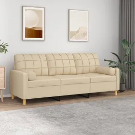 3-seater sofa with cream fabric cushions 180 cm by vidaXL, Sofas - Ref: Foro24-3200792, Price: 269,88 €, Discount: %