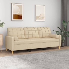 Sofá de 3 plazas con cojines tela color crema 180 cm
