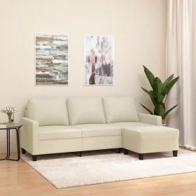 3-seater sofa with cream synthetic leather stool 180 cm by vidaXL, Sofas - Ref: Foro24-3201025, Price: 304,18 €, Discount: %