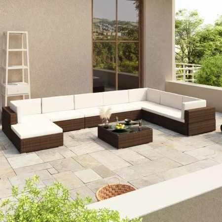 8-teiliges Gartenmöbel-Set und braune synthetische Rattankissen von vidaXL, Gartensets - Ref: Foro24-41260, Preis: 881,13 €, ...