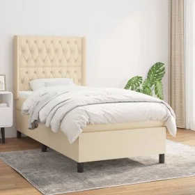 Box spring bed with cream fabric mattress 90x200 cm by vidaXL, Beds and slatted bases - Ref: Foro24-3131646, Price: 348,76 €,...