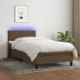 Cama box spring con colchón LED tela marrón oscuro 100x200 cm de vidaXL, Camas y somieres - Ref: Foro24-3132976, Precio: 324,...