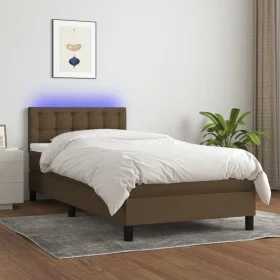 Box spring bed mattress LED lights dark brown fabric 100x200cm by vidaXL, Beds and slatted bases - Ref: Foro24-3133456, Price...