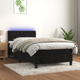 Cama box spring colchón y LED terciopelo negro 100x200 cm