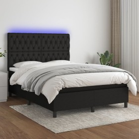 Cama box spring colchón y luces LED tela negro 140x190 cm de vidaXL, Camas y somieres - Ref: Foro24-3135111, Precio: 496,51 €...