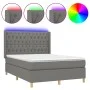 Box spring bed mattress and LED lights dark gray fabric 140x200 cm by vidaXL, Beds and slatted bases - Ref: Foro24-3139118, P...