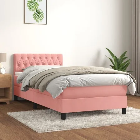 Box spring bed with pink velvet mattress 100x200 cm by vidaXL, Beds and slatted bases - Ref: Foro24-3141472, Price: 301,94 €,...