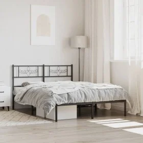 Bed frame with black metal headboard 135x190 cm by vidaXL, Beds and slatted bases - Ref: Foro24-355266, Price: 97,79 €, Disco...