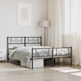 Black metal headboard and footboard bed frame 140x190 cm by vidaXL, Beds and slatted bases - Ref: Foro24-355285, Price: 108,8...