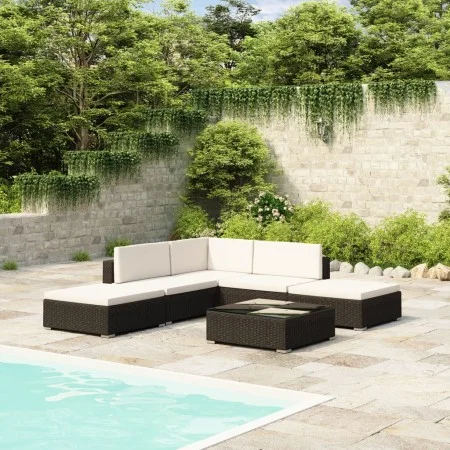 Set muebles de jardín 6 piezas y cojines ratán sintético negro de vidaXL, Conjuntos de jardín - Ref: Foro24-41257, Precio: 48...