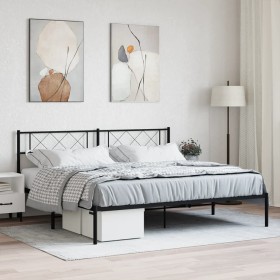 Bed frame with black metal headboard 193x203 cm by vidaXL, Beds and slatted bases - Ref: Foro24-372283, Price: 104,85 €, Disc...