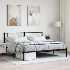 Bed frame with black metal headboard 193x203 cm by vidaXL, Beds and slatted bases - Ref: Foro24-372283, Price: 103,31 €, Disc...
