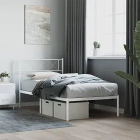 Metal bed frame with white headboard 90x200 cm by vidaXL, Beds and slatted bases - Ref: Foro24-372319, Price: 56,36 €, Discou...