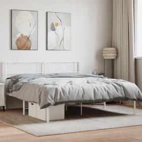Metal bed frame with white headboard 135x190 cm by vidaXL, Beds and slatted bases - Ref: Foro24-372325, Price: 95,67 €, Disco...