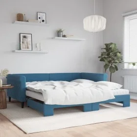 Trundle sofa bed with blue velvet mattress 100x200 cm by vidaXL, Beds and slatted bases - Ref: Foro24-3197801, Price: 428,68 ...