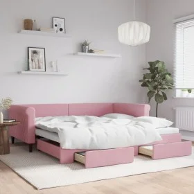 Trundle sofa bed with pink velvet drawers 100x200 cm by , Beds and slatted bases - Ref: Foro24-3197829, Price: 300,81 €, Disc...
