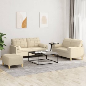 Sofa set with cushions 3 pieces cream fabric by , Sofas - Ref: Foro24-3201300, Price: 448,33 €, Discount: %