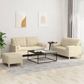 Sofa set with cushions 3 pieces cream fabric by , Sofas - Ref: Foro24-3201300, Price: 456,55 €, Discount: %