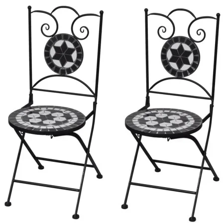 Folding bistro garden chairs 2 pcs ceramic black and white by vidaXL, Garden chairs - Ref: Foro24-41533, Price: 146,89 €, Dis...