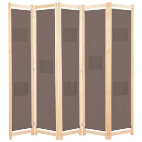 Biombo divisor de 5 paneles de tela marrón 200x170x4 cm de , Divisores de ambientes - Ref: Foro24-248181, Precio: 70,51 €, De...