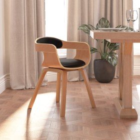 Silla de comedor de cuero sintético y madera curvada negro Silla de comedor de cuero sintético y madera curvada negro
