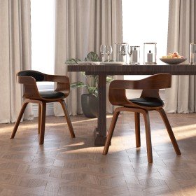 Sillas de comedor 2 uds madera curvada y cuero sintético negro Sillas de comedor 2 uds madera curvada y cuero sintético negro