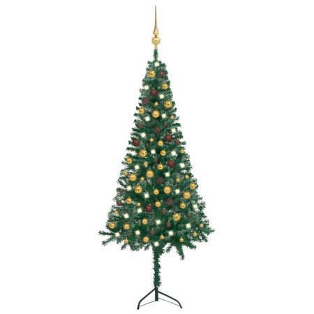 Árbol de Navidad artificial de esquina LED y bolas verde 180 cm