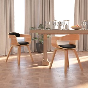 Sillas de comedor 2 uds madera curvada y cuero sintético negro