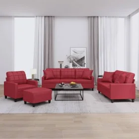 Sofa set with cushions 4 pieces red synthetic leather by , Sofas - Ref: Foro24-3201356, Price: 690,46 €, Discount: %