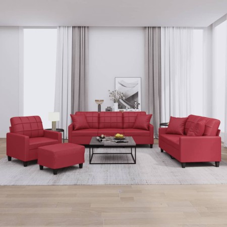 Sofa set with cushions 4 pieces red synthetic leather by , Sofas - Ref: Foro24-3201356, Price: 698,99 €, Discount: %