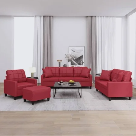 Sofa set with cushions 4 pieces red synthetic leather by , Sofas - Ref: Foro24-3201356, Price: 690,46 €, Discount: %