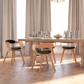 Sillas de comedor 4 uds madera curvada y cuero sintético negro
