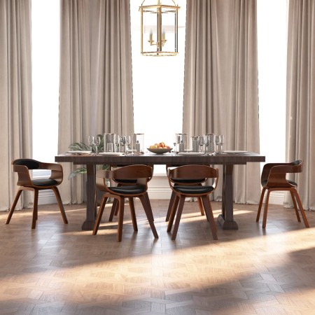 Sillas de comedor 6 uds madera curvada y cuero sintético negro