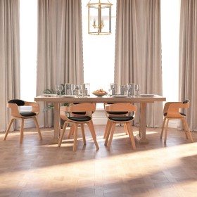 Sillas de comedor 6 uds madera curvada y cuero sintético negro