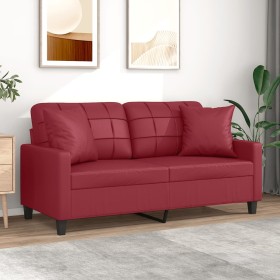 Sofá de 2 plazas con cojines cuero sintético rojo tinto 140 cm de , Sofás - Ref: Foro24-3200806, Precio: 273,42 €, Descuento: %