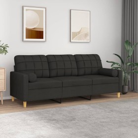 Sofá de 3 plazas con cojines tela negro 180 cm