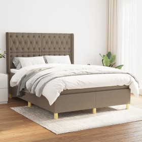 Cama box spring con colchón tela gris taupe 140x190 cm