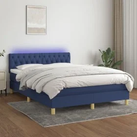 Box spring bed mattress and LED lights blue fabric 140x190 cm by , Beds and slatted bases - Ref: Foro24-3133955, Price: 462,7...