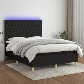 Box spring bed mattress and LED lights black fabric 140x200 cm by , Beds and slatted bases - Ref: Foro24-3135679, Price: 509,...