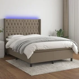 Box spring bed with mattress and LED lights taupe gray fabric 140x190 cm by , Beds and slatted bases - Ref: Foro24-3138553, P...