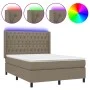 Box spring bed with mattress and LED lights taupe gray fabric 140x190 cm by , Beds and slatted bases - Ref: Foro24-3138553, P...