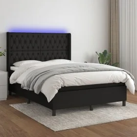 Box spring bed mattress and LED lights black fabric 140x190 cm by , Beds and slatted bases - Ref: Foro24-3138551, Price: 511,...