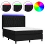 Box spring bed mattress and LED lights black fabric 140x190 cm by , Beds and slatted bases - Ref: Foro24-3138551, Price: 510,...