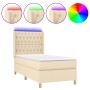 Box spring bed mattress and LED lights cream fabric 90x200 cm by , Beds and slatted bases - Ref: Foro24-3139090, Price: 356,1...
