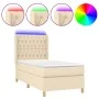 Box spring bed mattress and LED lights cream fabric 90x200 cm by , Beds and slatted bases - Ref: Foro24-3139090, Price: 356,2...