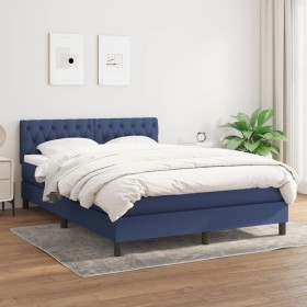 Cama box spring con colchón tela azul 140x200 cm