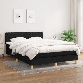 Cama box spring con colchón tela negro 140x190 cm