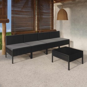 Set de muebles de jardín 5 pzas y cojines ratán sintético negro