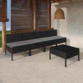 Set de muebles de jardín 5 pzas y cojines ratán sintético negro