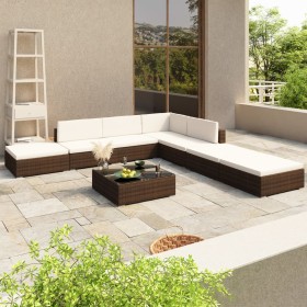 8-teiliges Gartenmöbel-Set und Kissen Kunstrattan braun von vidaXL, Gartensets - Ref: Foro24-41258, Preis: 582,46 €, Rabatt: %